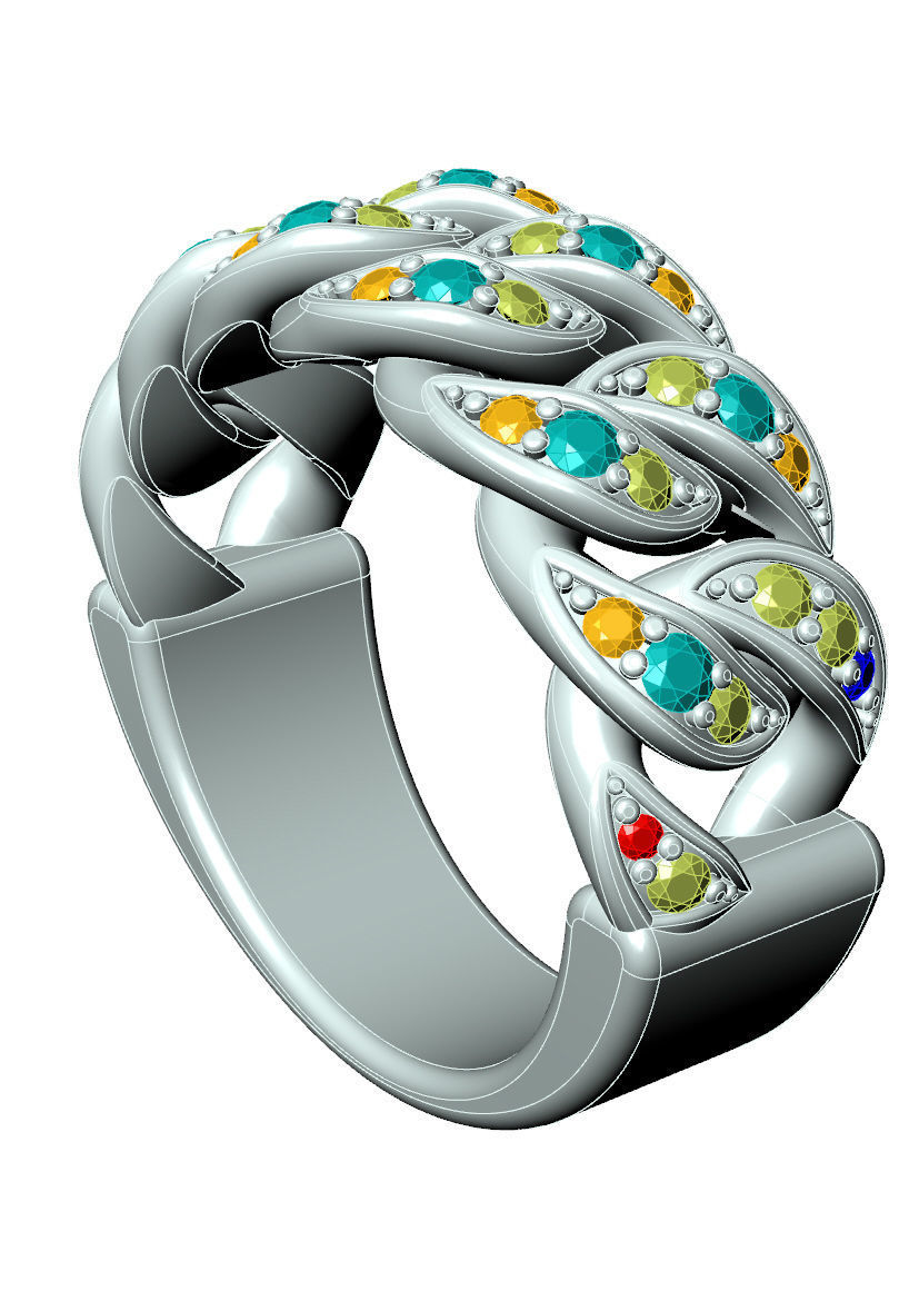 Diamond Cuban Ring N4 3D print model_7