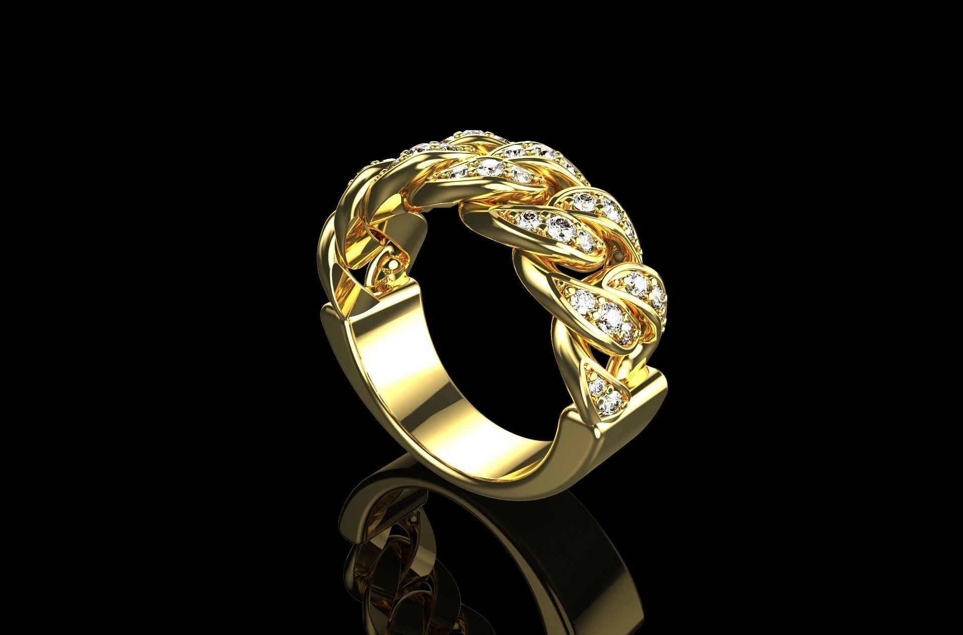 Diamond Cuban Ring N4 3D print model_2