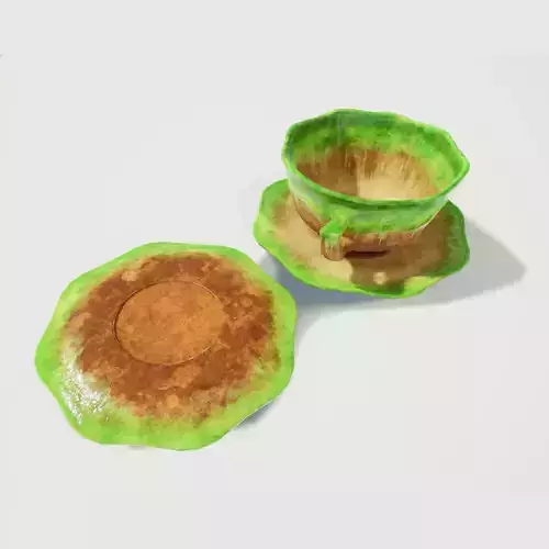 Teacup and Saucer Green Glazed