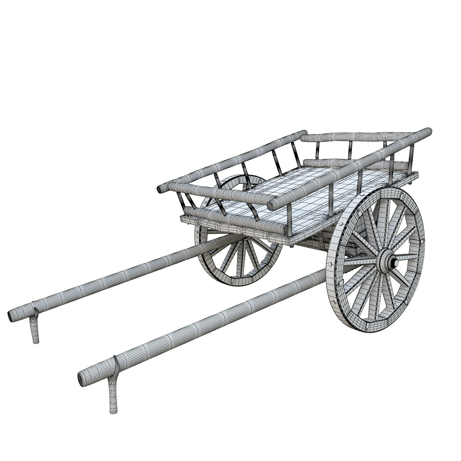 wooden cart 3D model_9