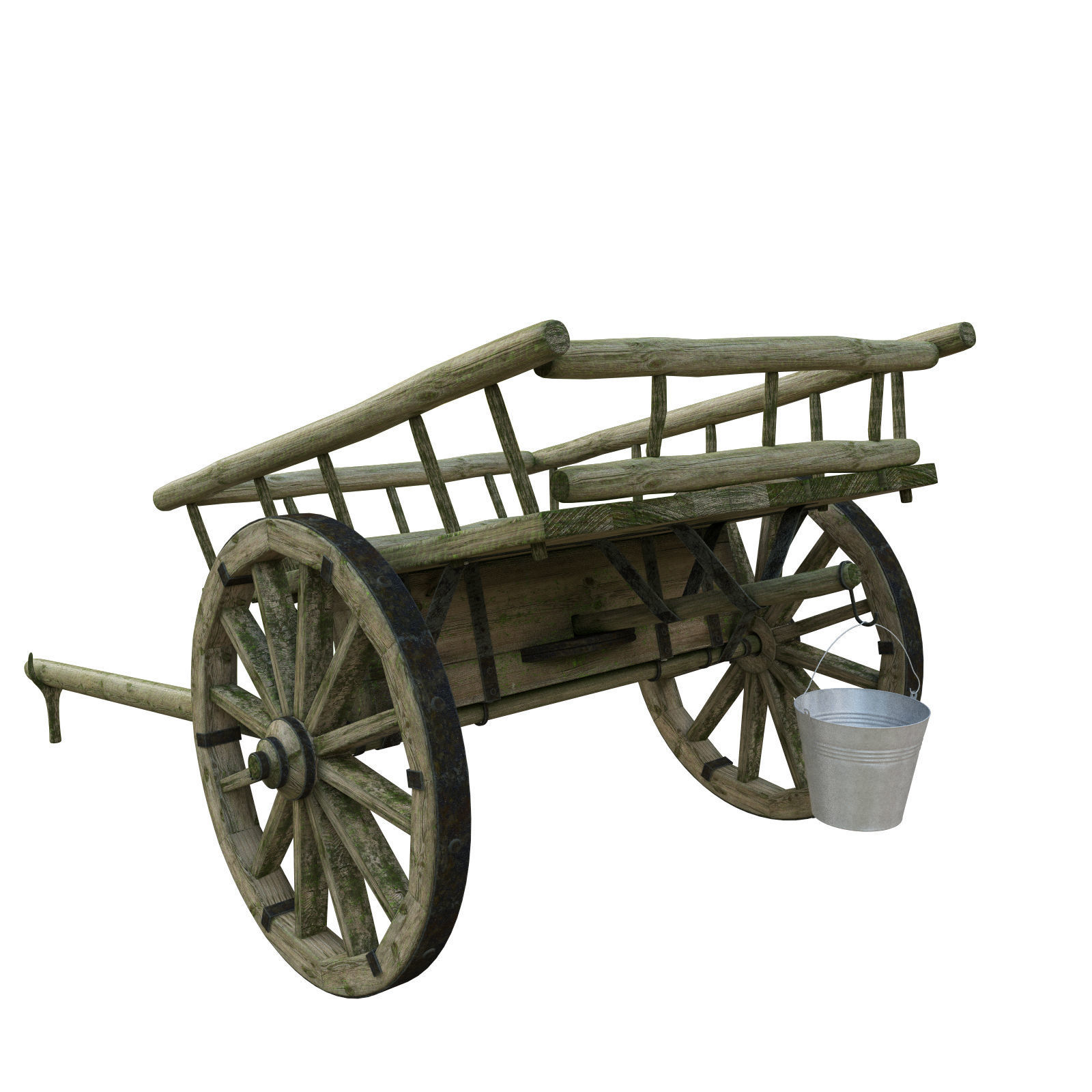 wooden cart 3D model_2