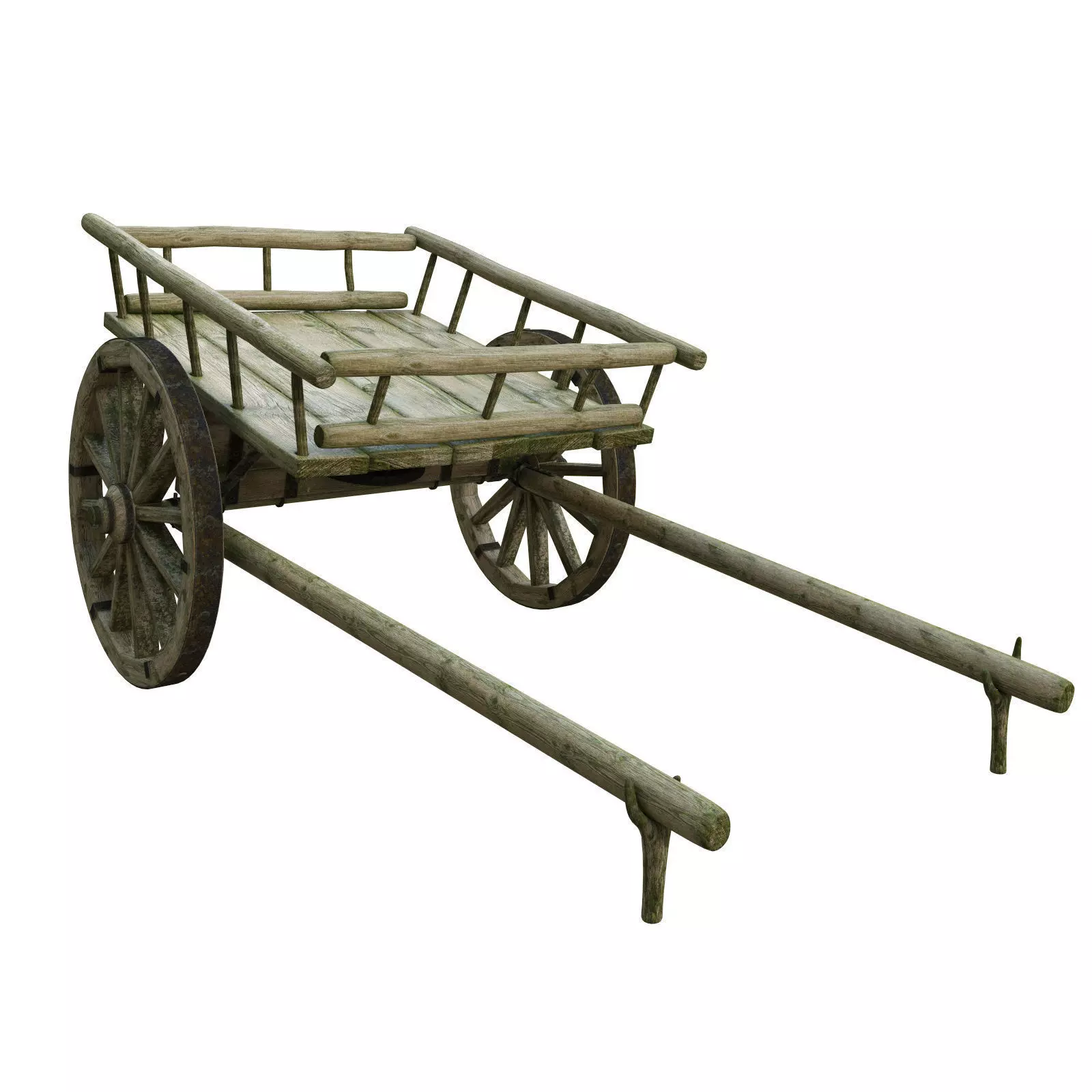 wooden cart 3D model_0