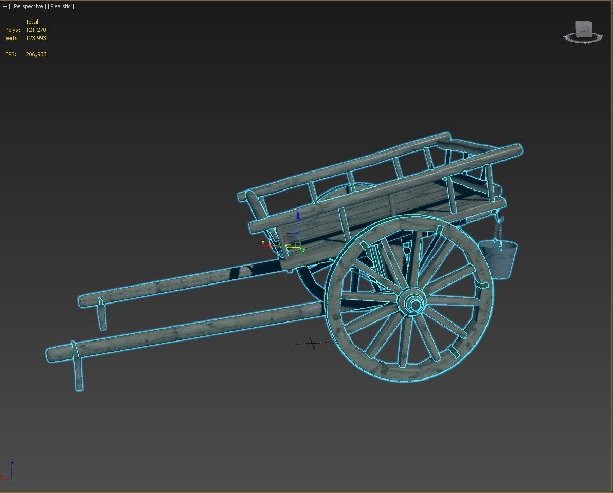 wooden cart 3D model_16