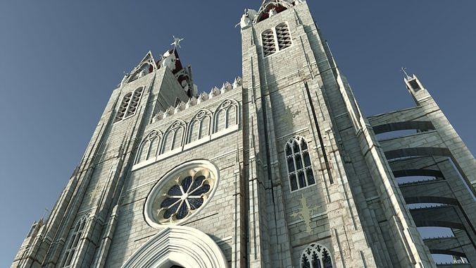 Gothic church exterior  interior 3D model