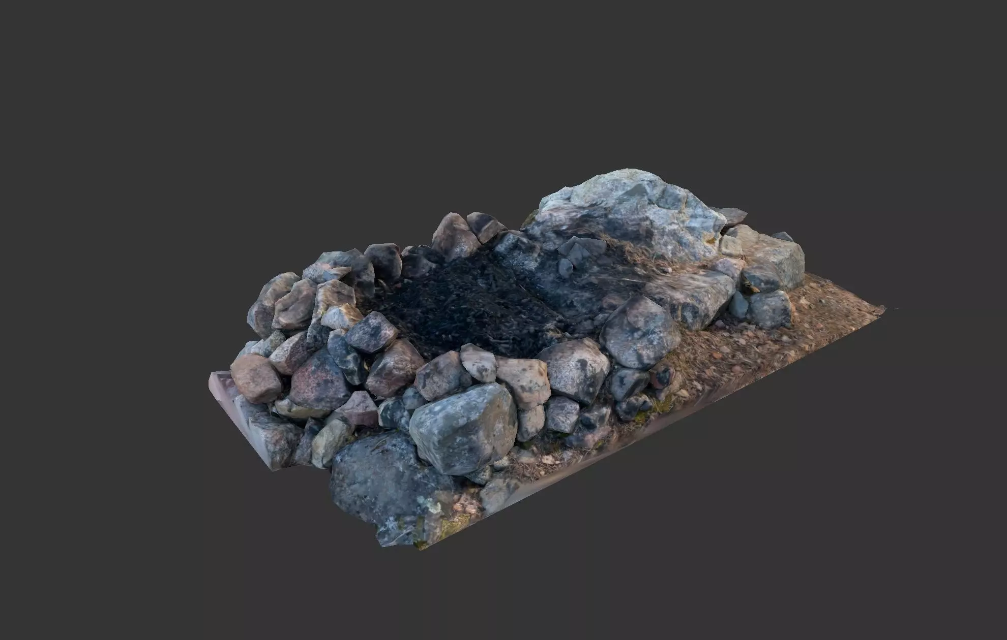 Campfire fire pit with rocks Low-poly 3D model