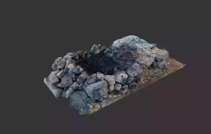Campfire fire pit with rocks Low-poly 3D model