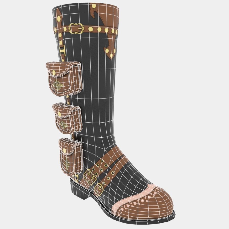 Steampunk Boots Low-poly 3D model_2