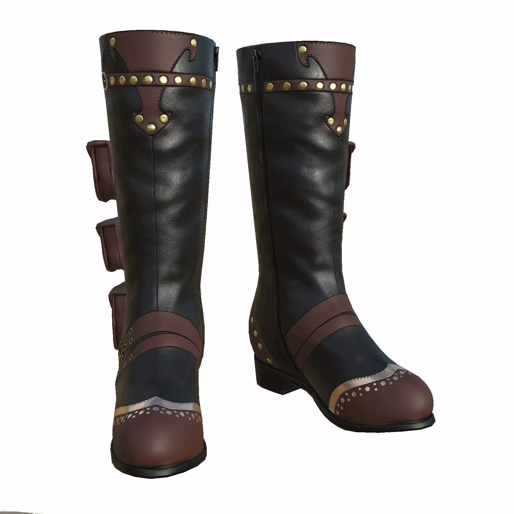Steampunk Boots Low-poly 3D model_0