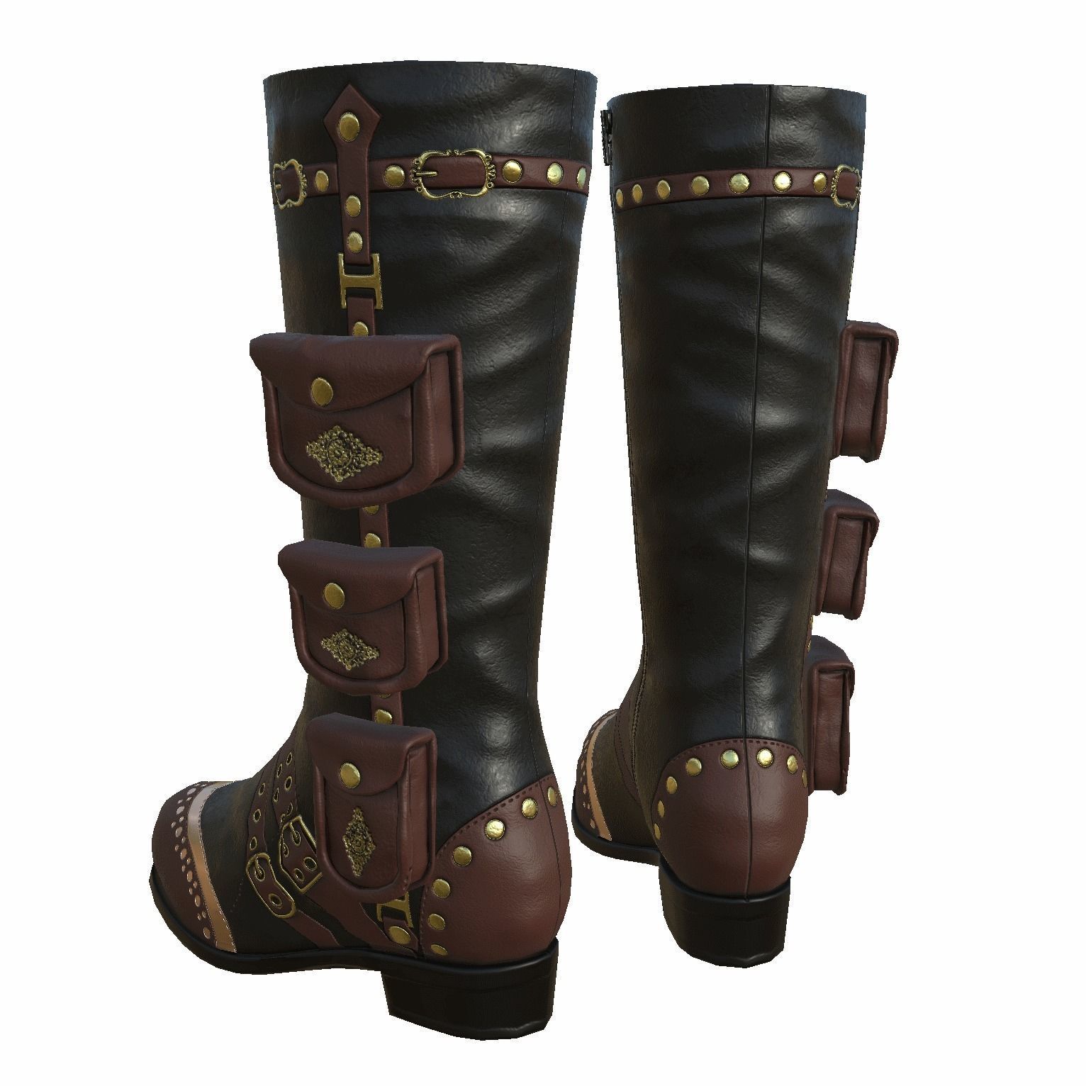 Steampunk Boots Low-poly 3D model_1