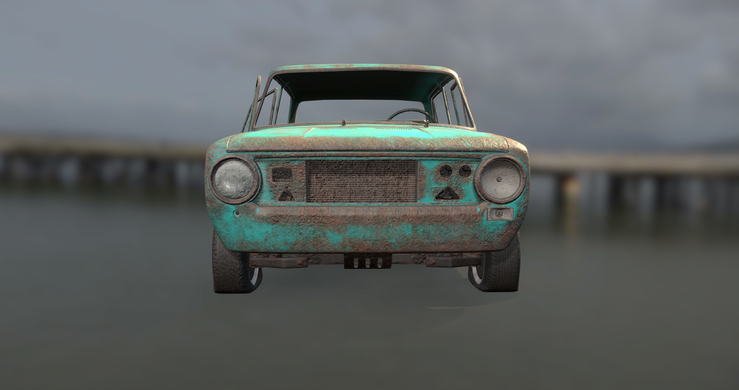 Abandoned car Low-poly 3D model_2