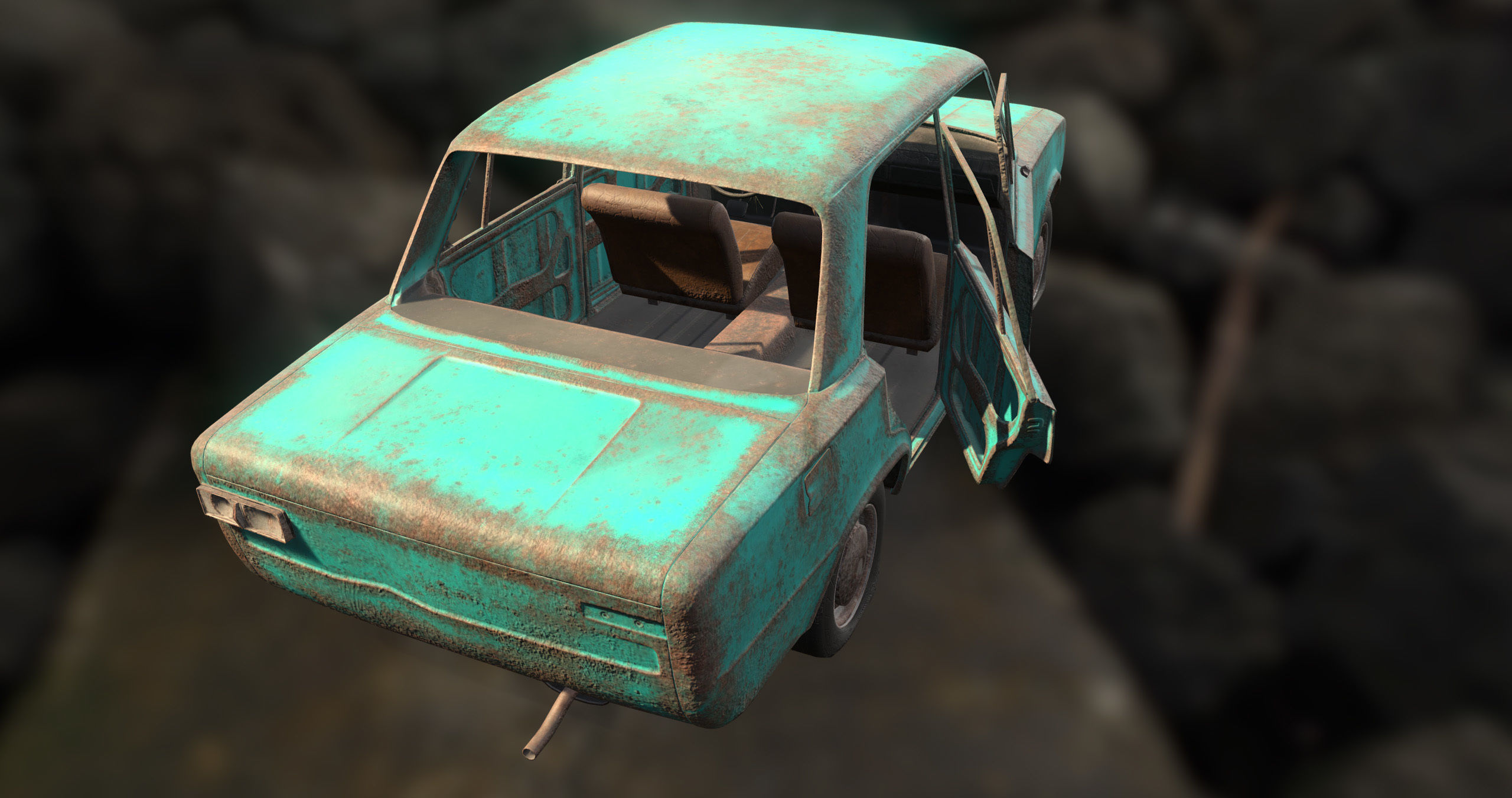 Abandoned car Low-poly 3D model_8