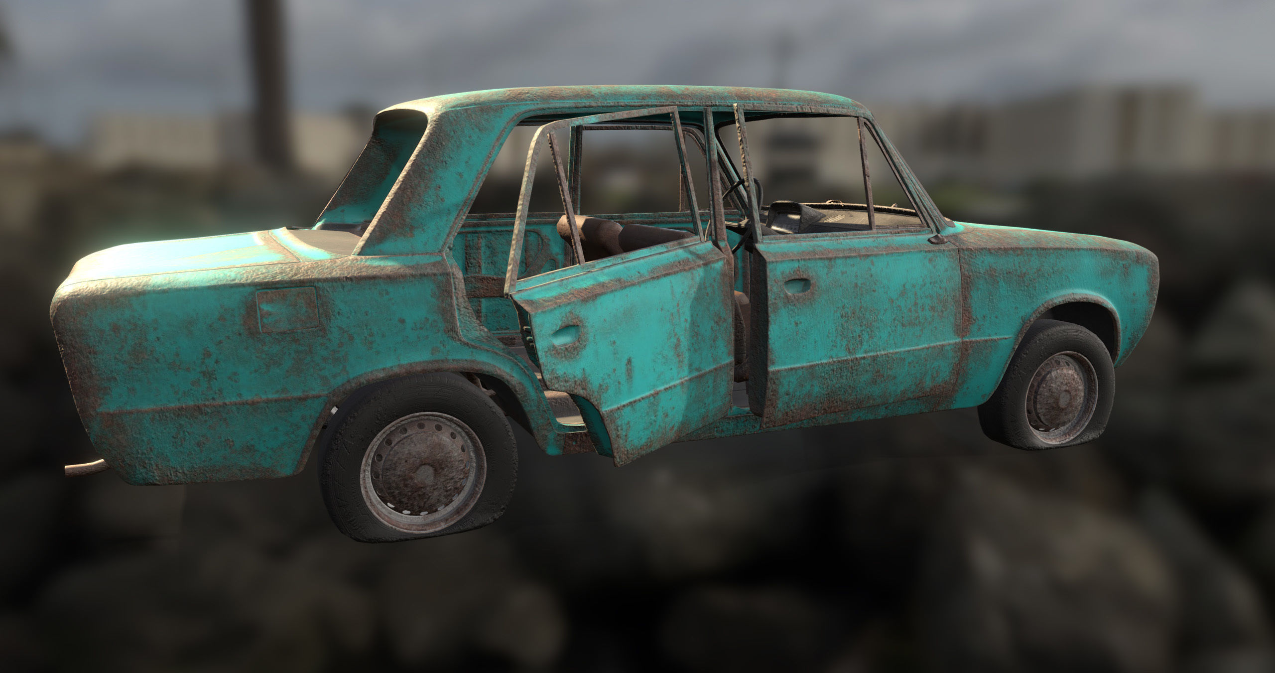 Abandoned car Low-poly 3D model_11