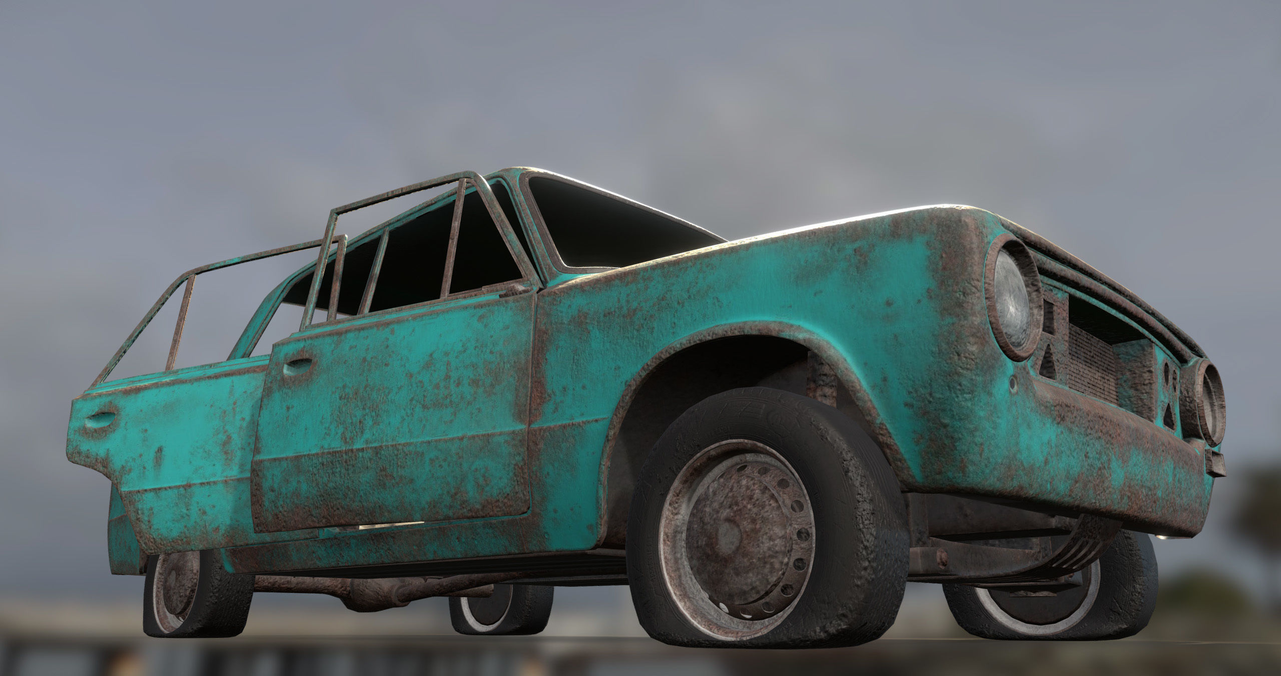 Abandoned car Low-poly 3D model_4