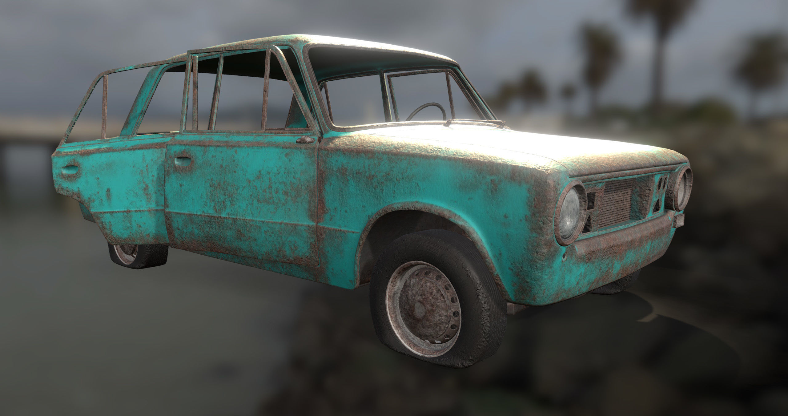 Abandoned car Low-poly 3D model_3
