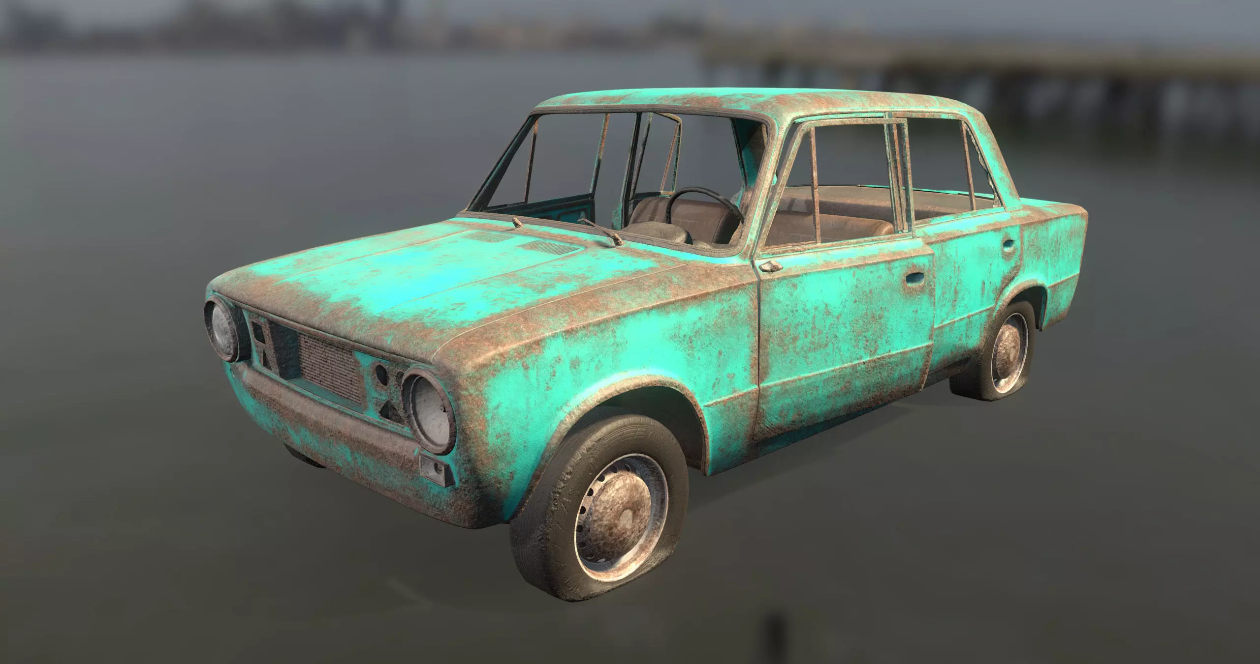 Abandoned car Low-poly 3D model_0