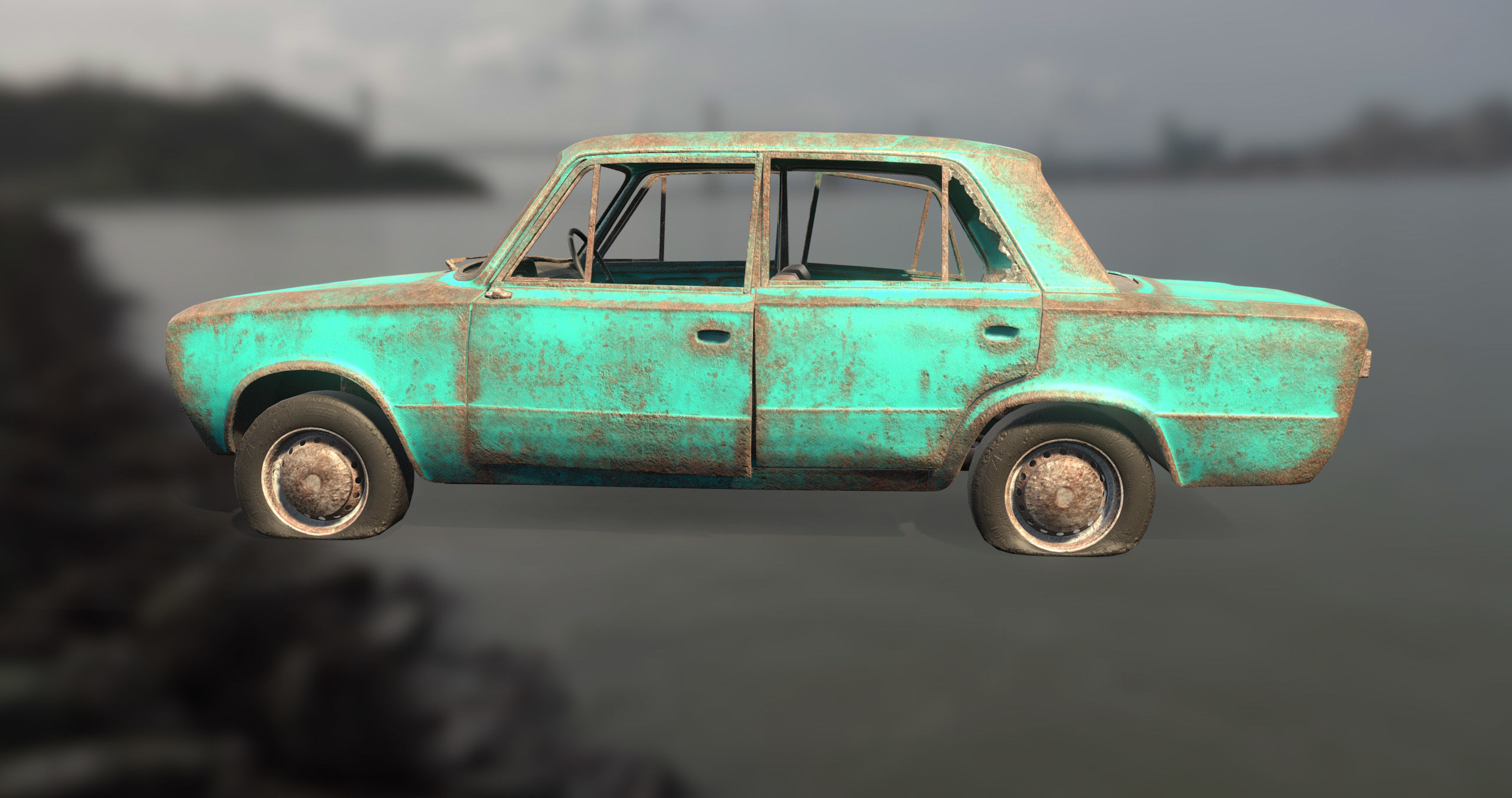 Abandoned car Low-poly 3D model_10