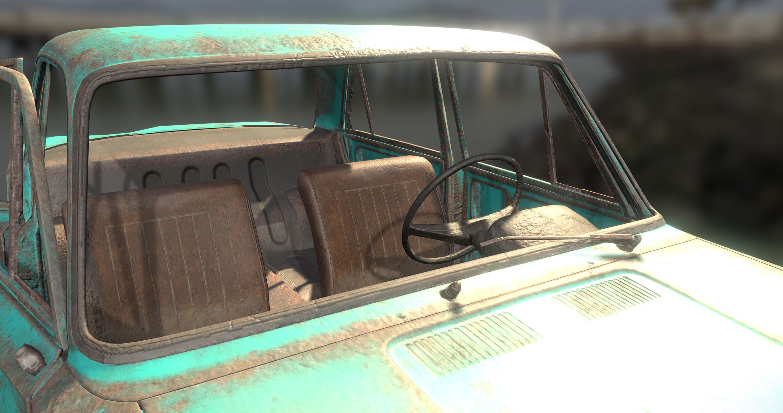 Abandoned car Low-poly 3D model_5