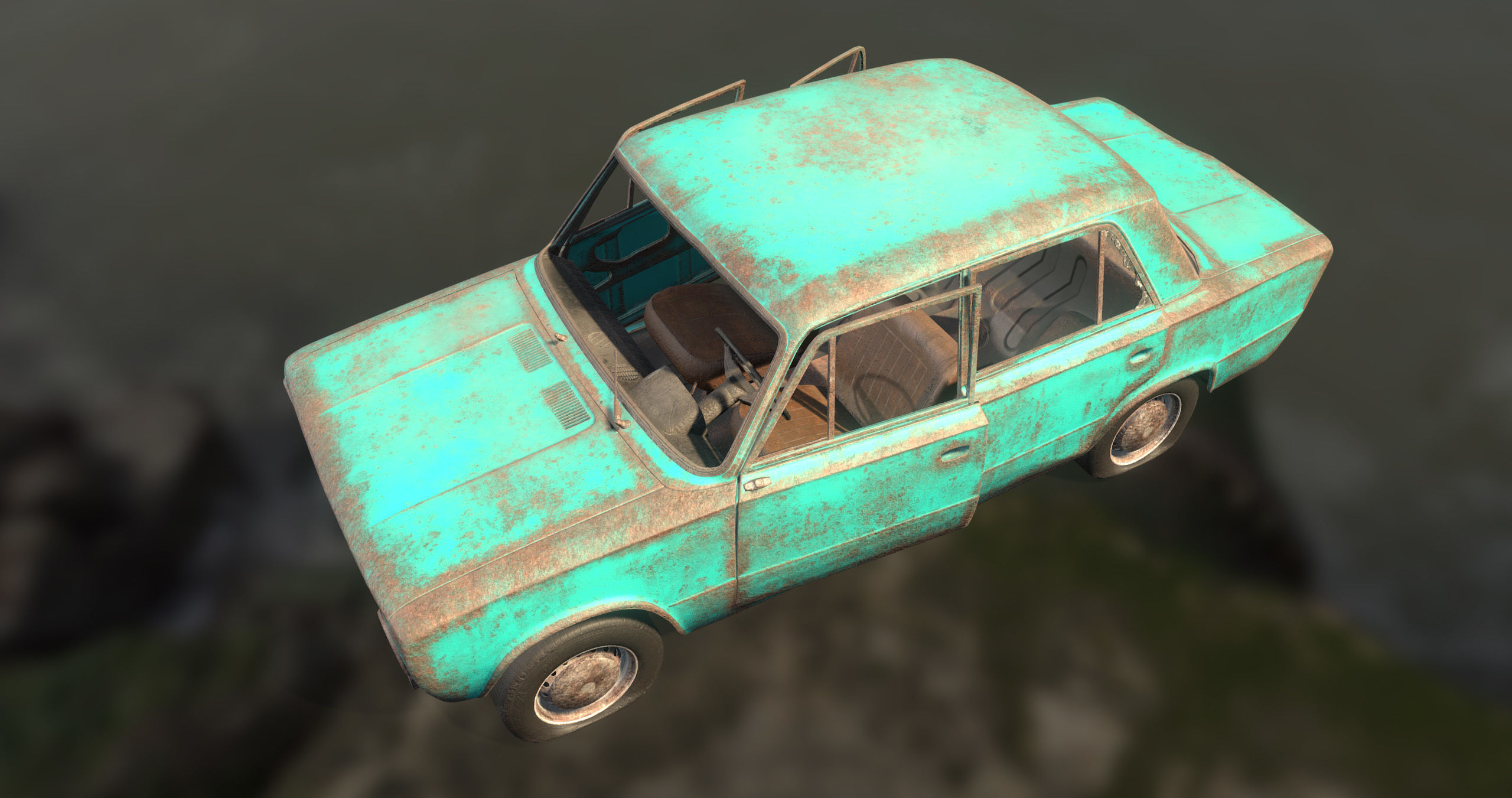 Abandoned car Low-poly 3D model_7