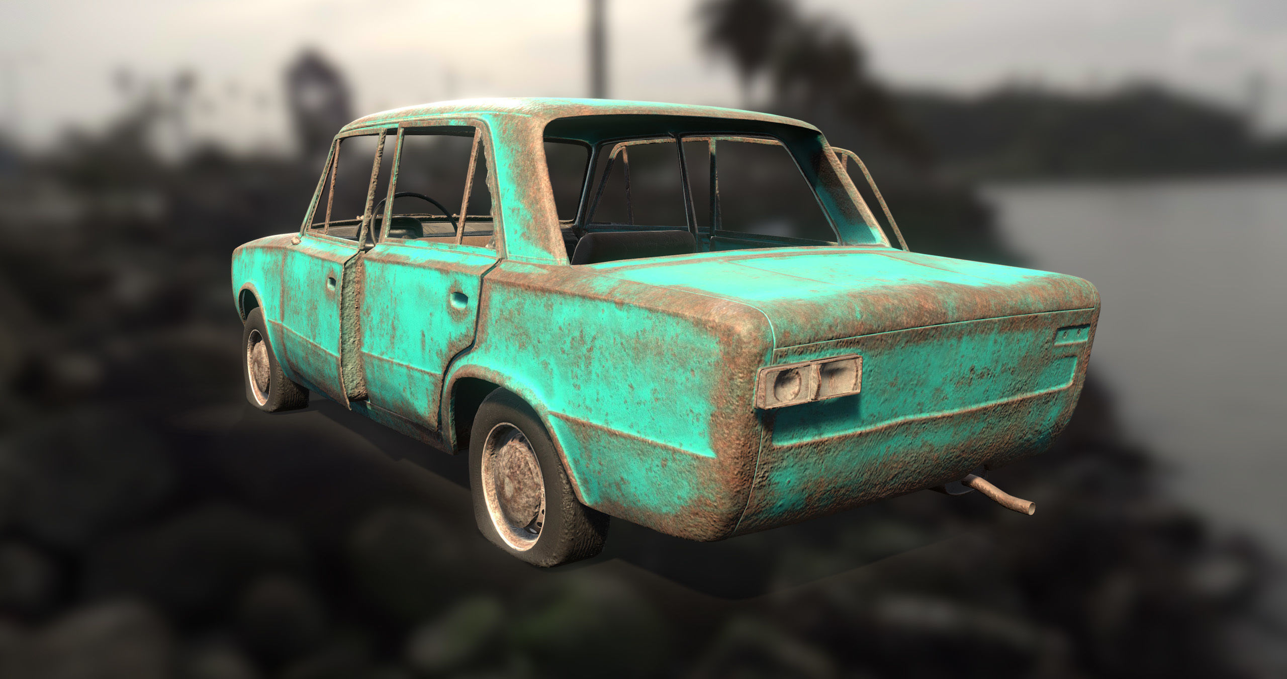 Abandoned car Low-poly 3D model_9