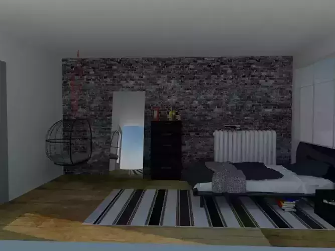 Bedroom with brick wall