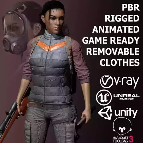 Black Skin Female Survivor Low-poly 3D model