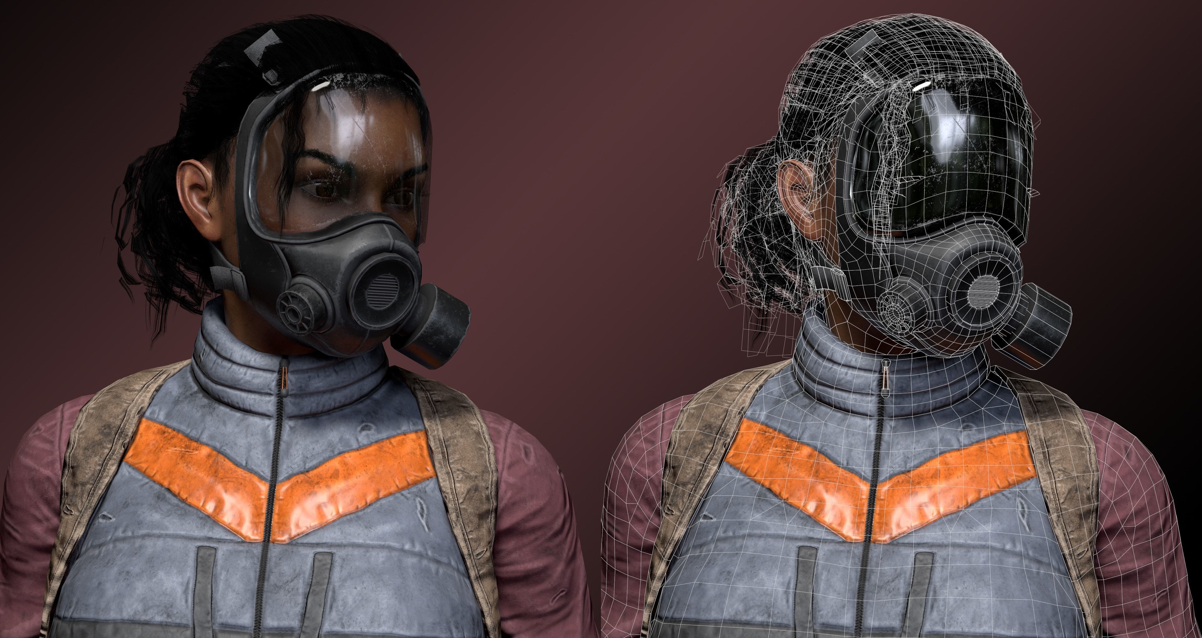 Black Skin Female Survivor Low-poly 3D model_3