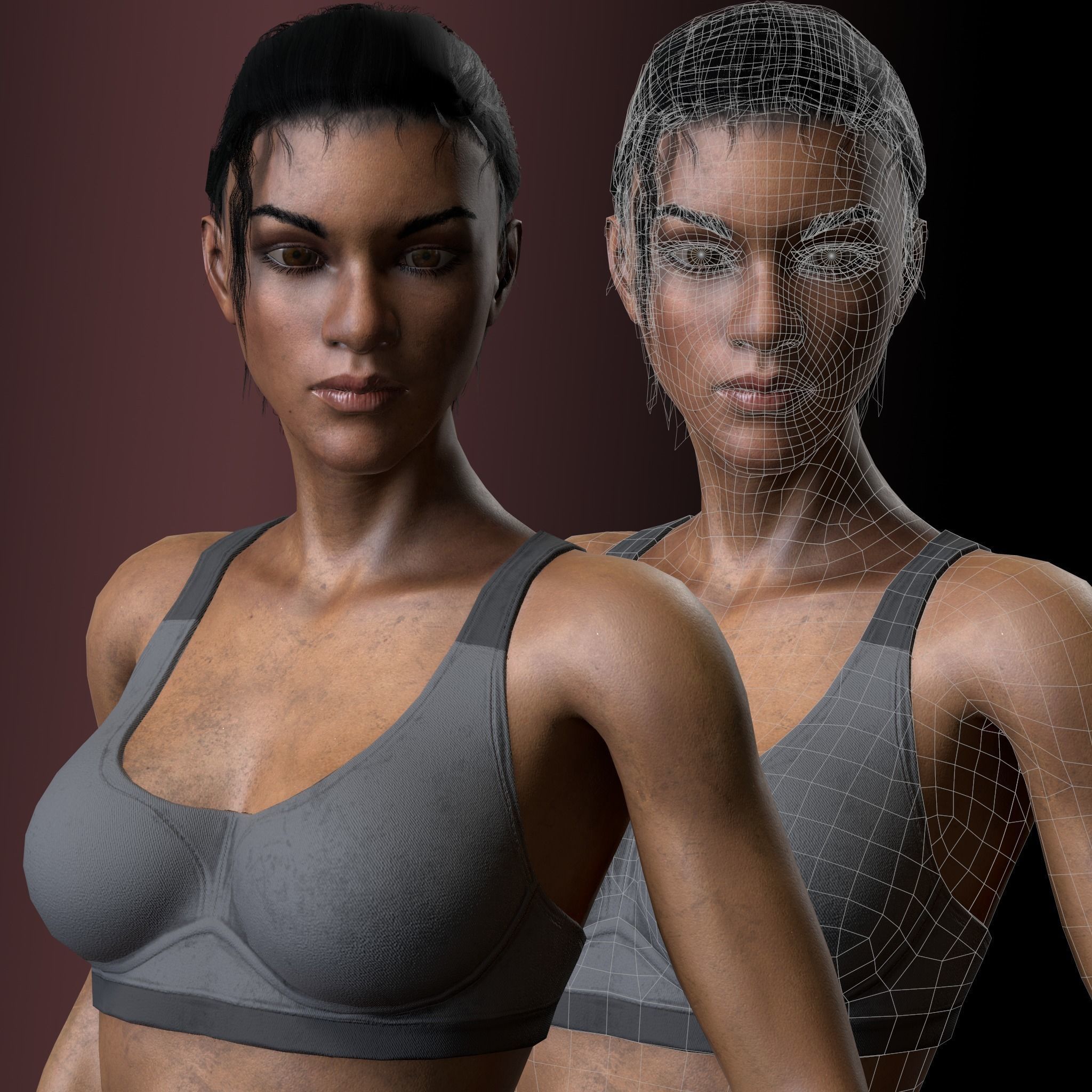 Black Skin Female Survivor Low-poly 3D model_6