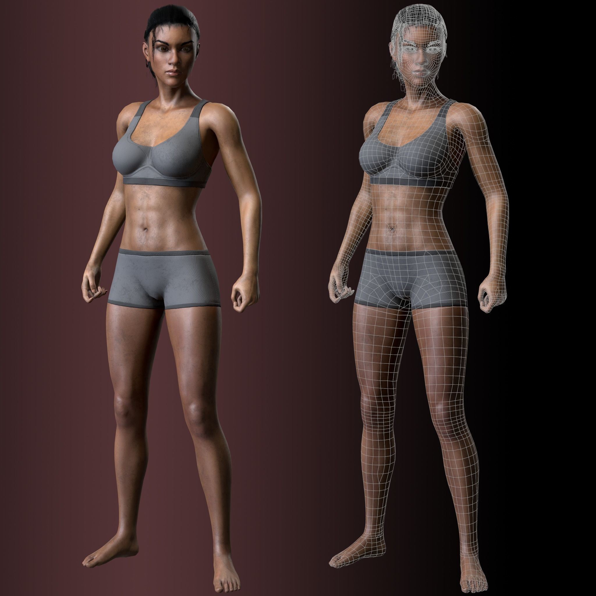 Black Skin Female Survivor Low-poly 3D model_7