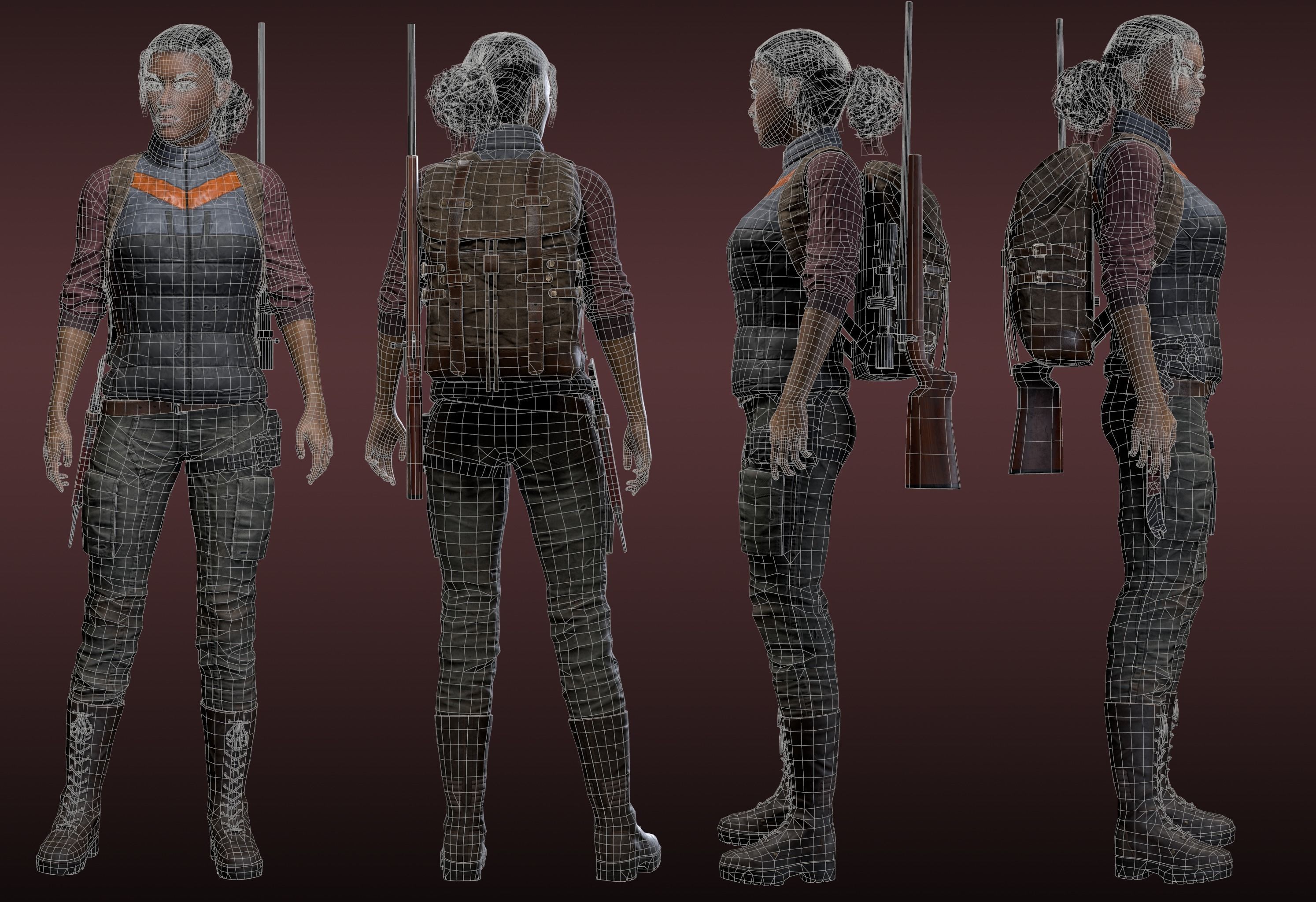 Black Skin Female Survivor Low-poly 3D model_5