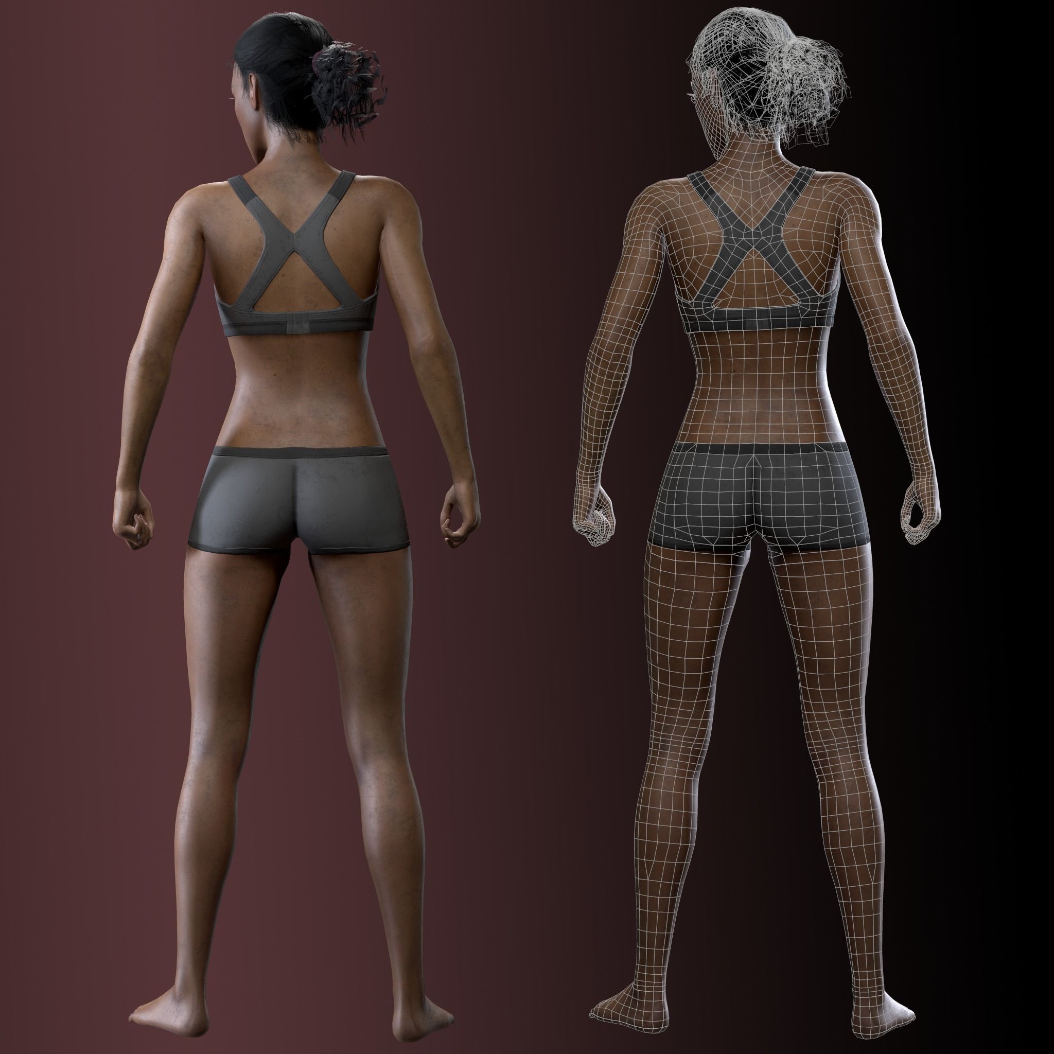 Black Skin Female Survivor Low-poly 3D model_8