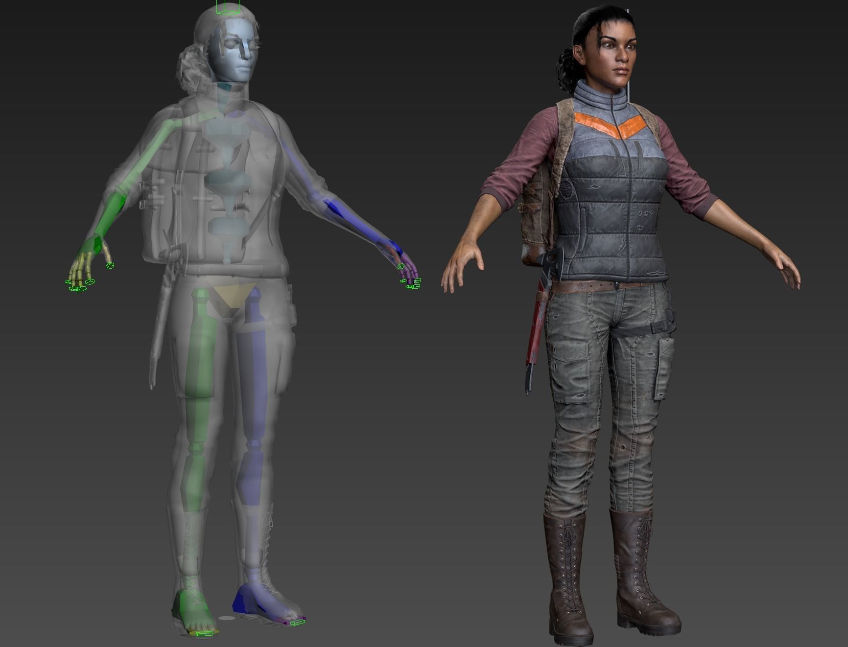 Black Skin Female Survivor Low-poly 3D model_11