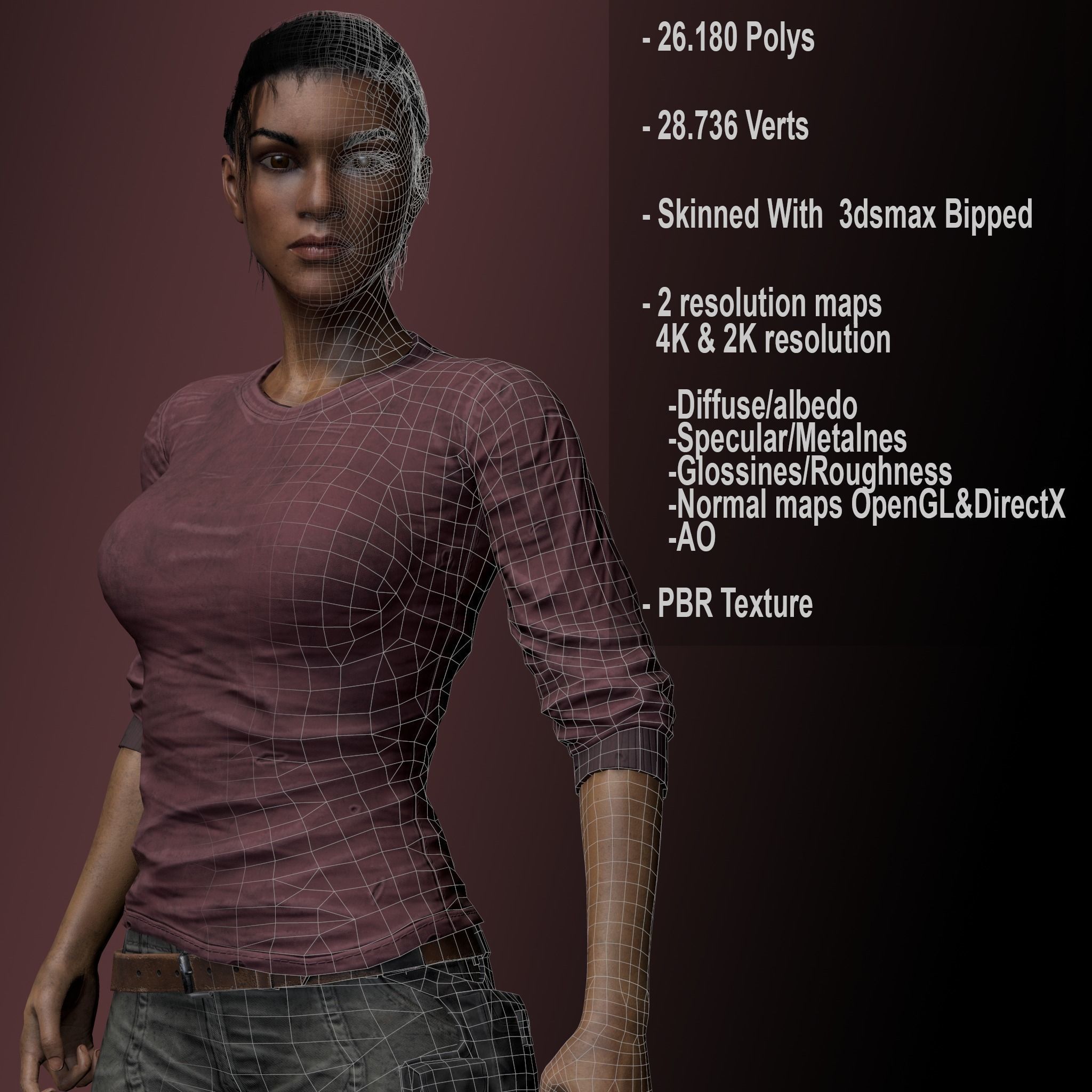 Black Skin Female Survivor Low-poly 3D model_1