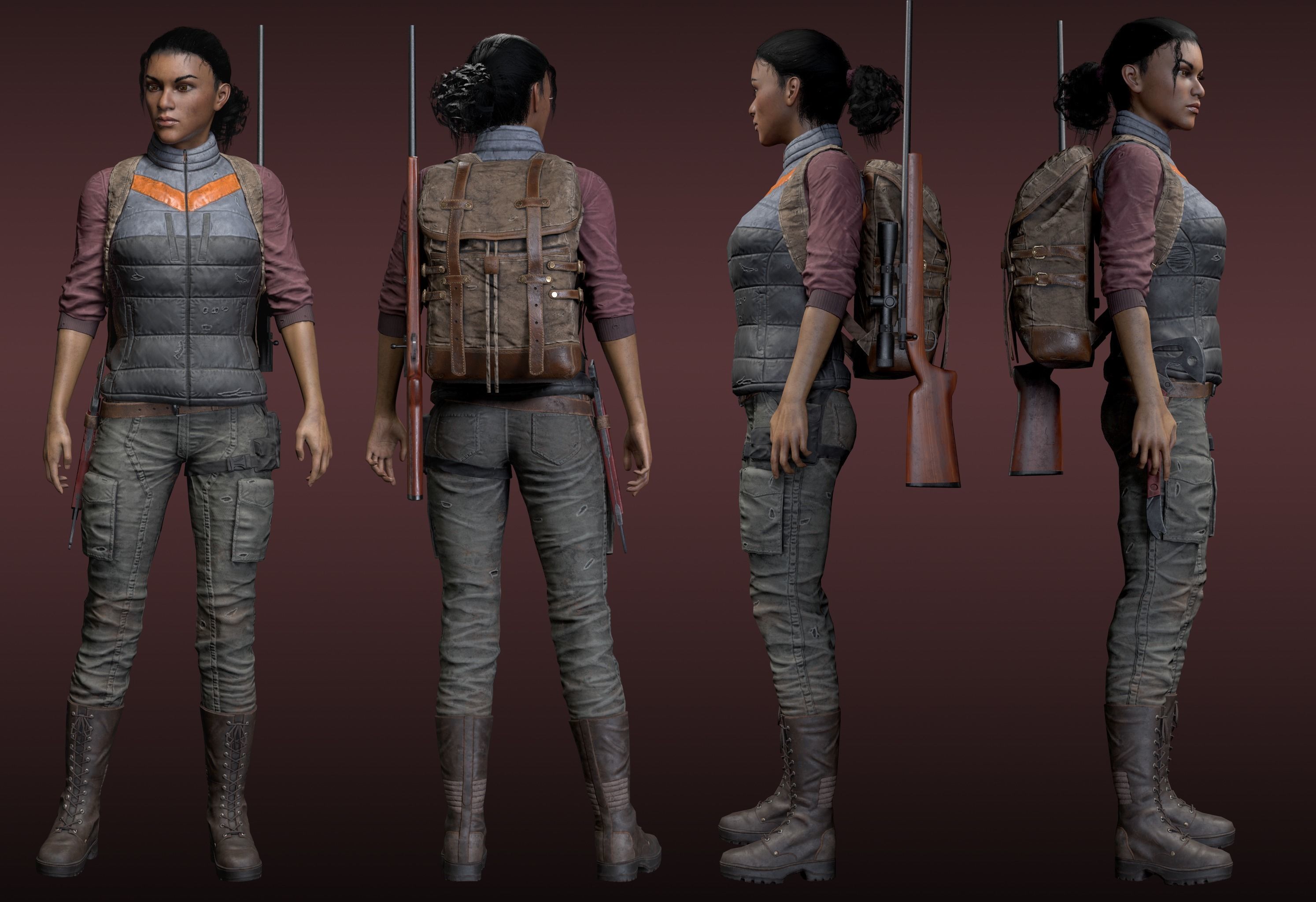 Black Skin Female Survivor Low-poly 3D model_4