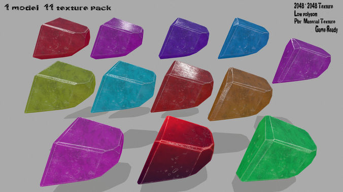 crystal set amethyst Low-poly 3D model