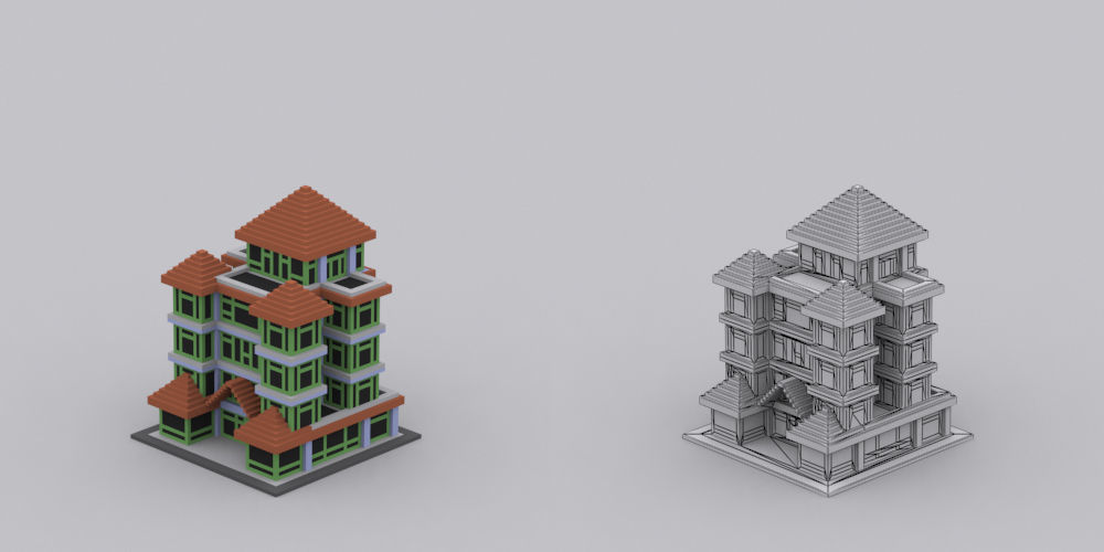 Town Voxel Low-poly 3D model_9
