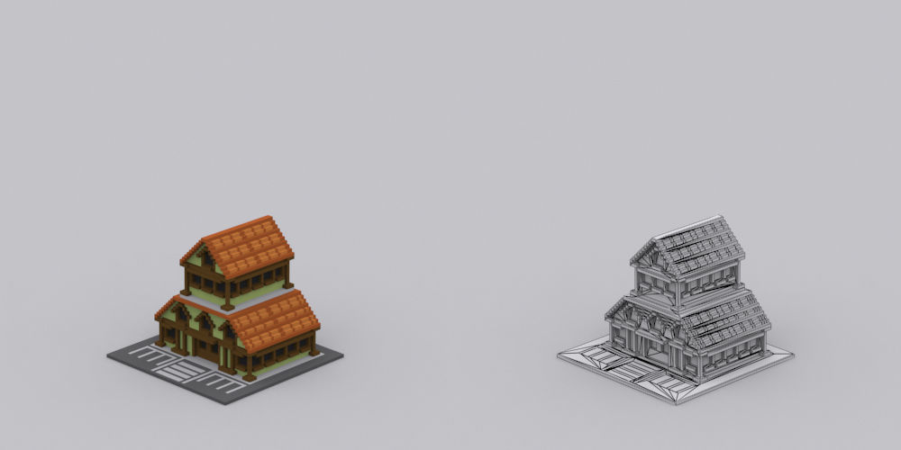 Town Voxel Low-poly 3D model_24