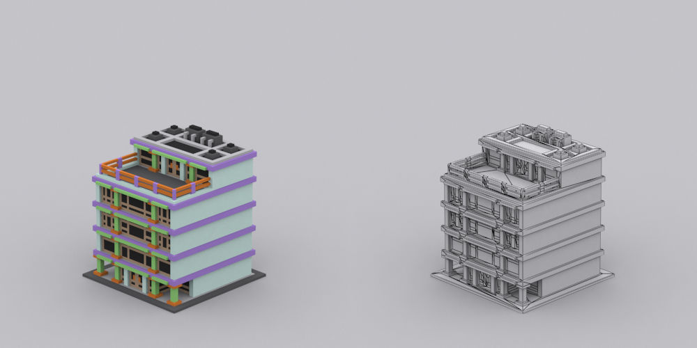 Town Voxel Low-poly 3D model_44