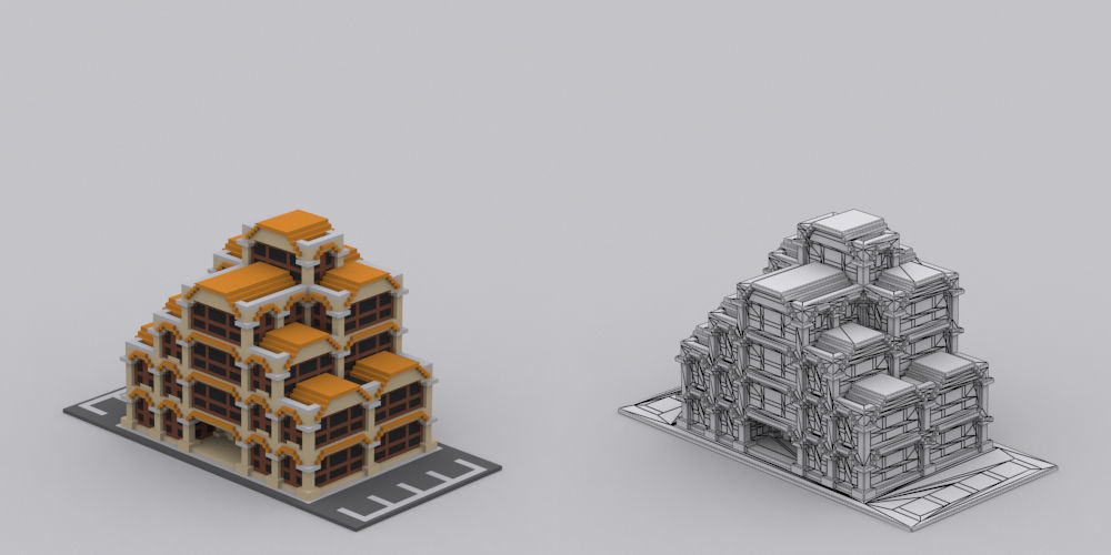 Town Voxel Low-poly 3D model_7