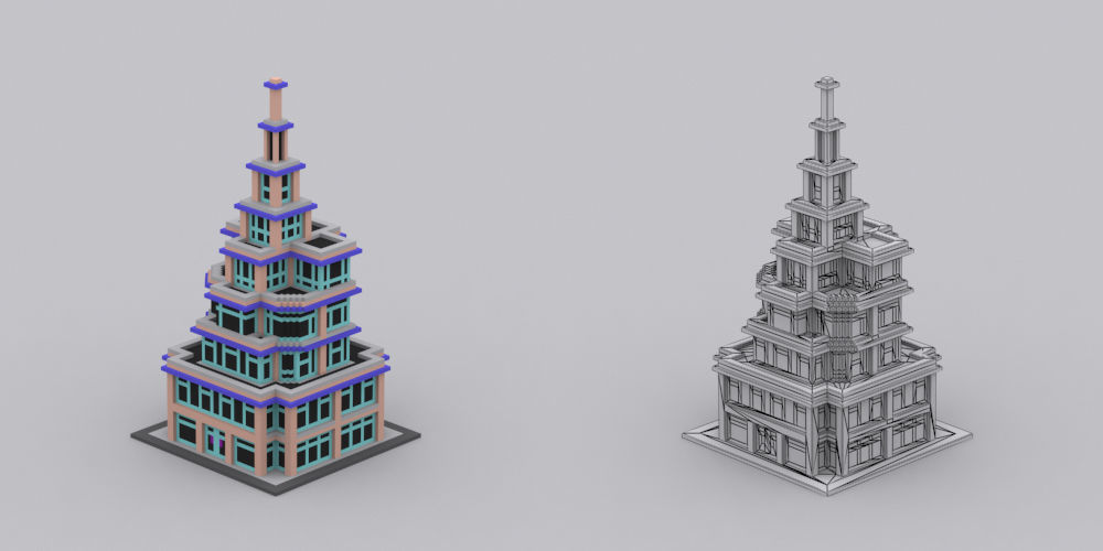 Town Voxel Low-poly 3D model_8