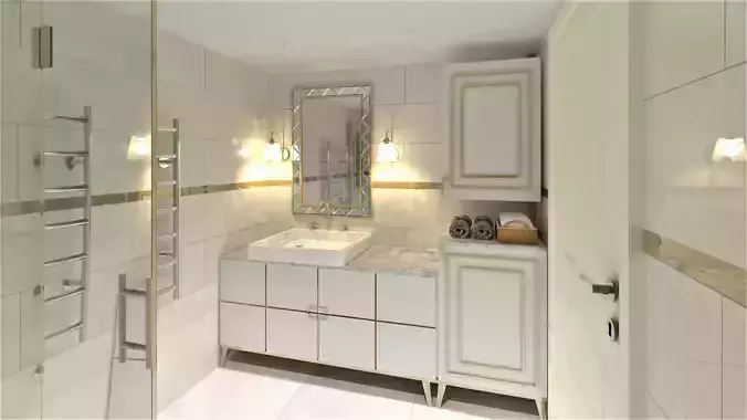 Bathroom modern with cabinets and marble counter tops