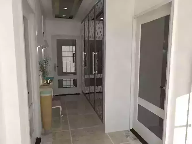 Entree hallway with glass doors Low-poly 3D model