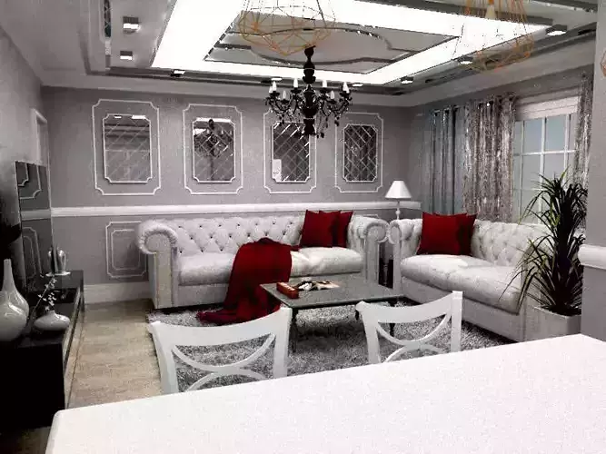 Livingroom living room with furniture and chandelier