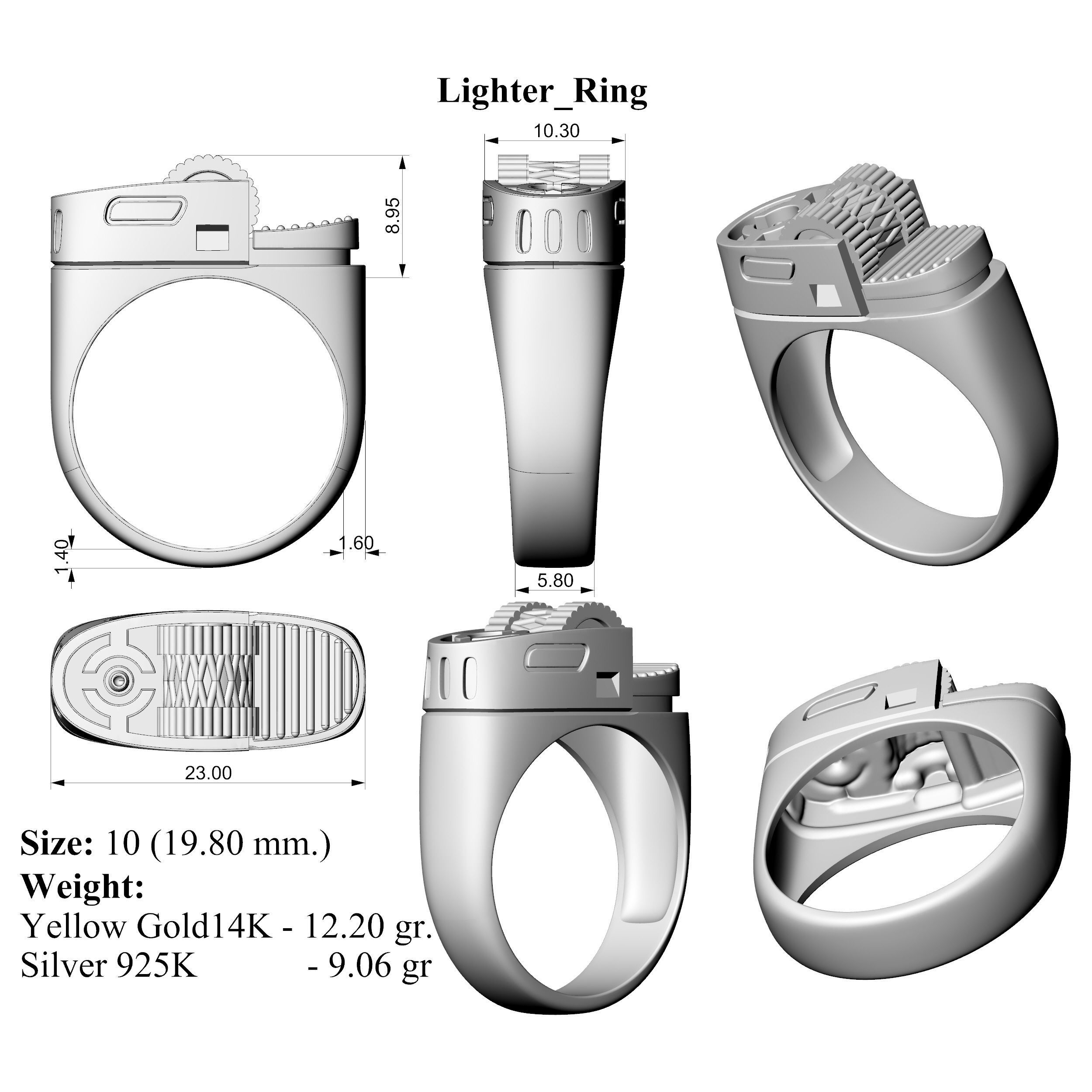 Lighter Men Ring 3D print model_2