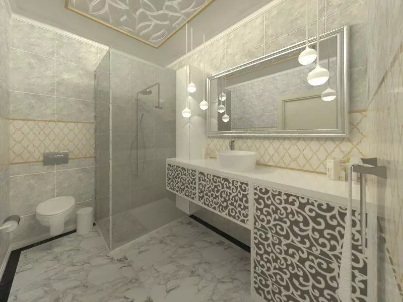 Bathroom with marble and gold decor Low-poly 3D model_0