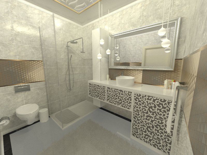 Bathroom with marble and gold decor Low-poly 3D model_2