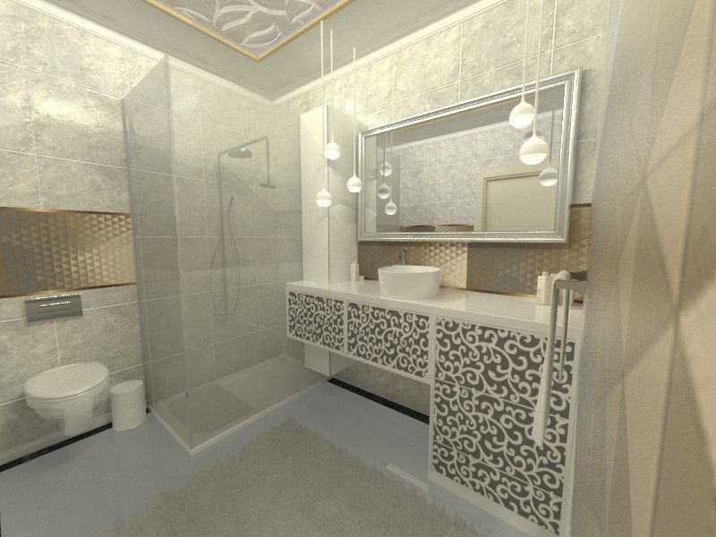 Bathroom with marble and gold decor Low-poly 3D model_1