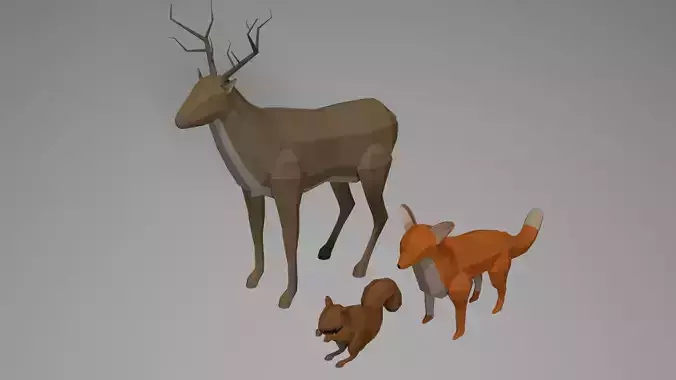 ANIMAL BUNDLE deer fox squirrel Low-poly 3D model