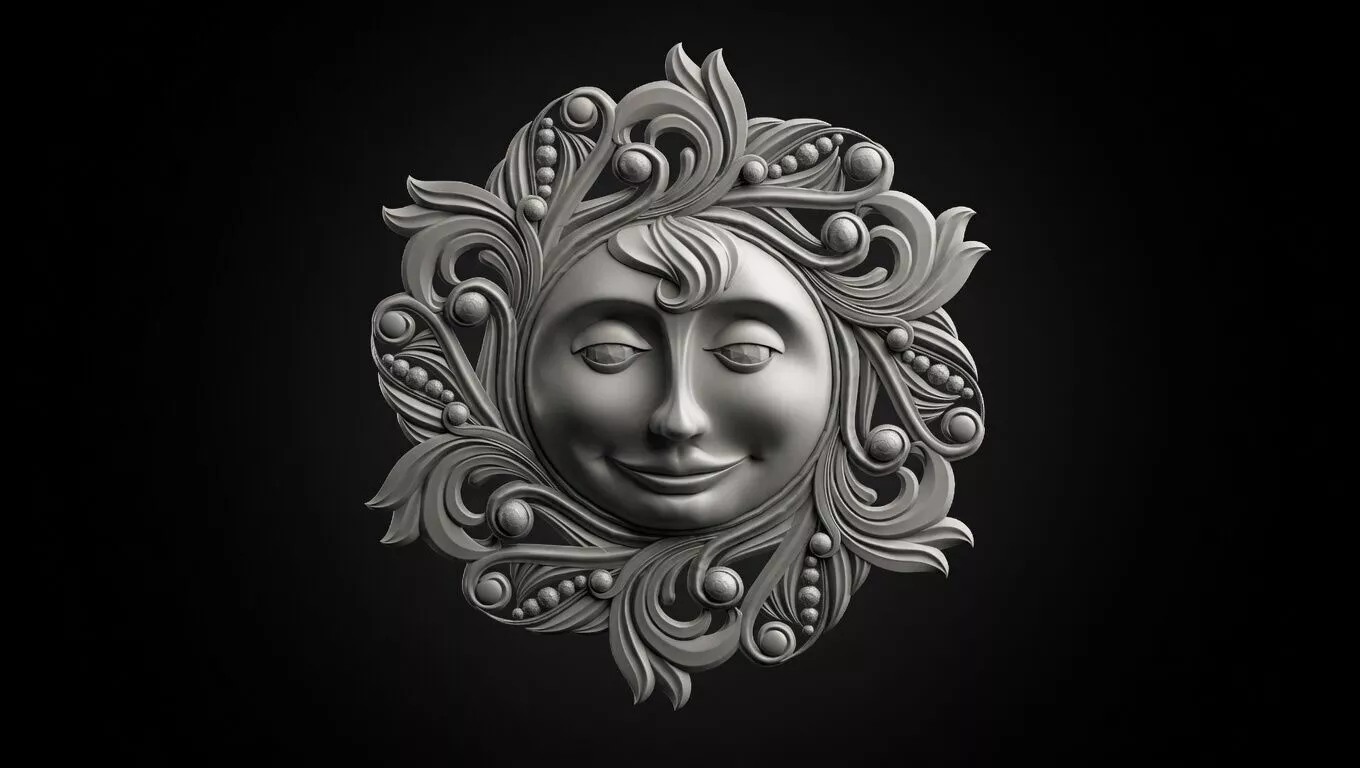 Ornamental Sun Face Decorative Wall Relief for 3D Printer 3D print model