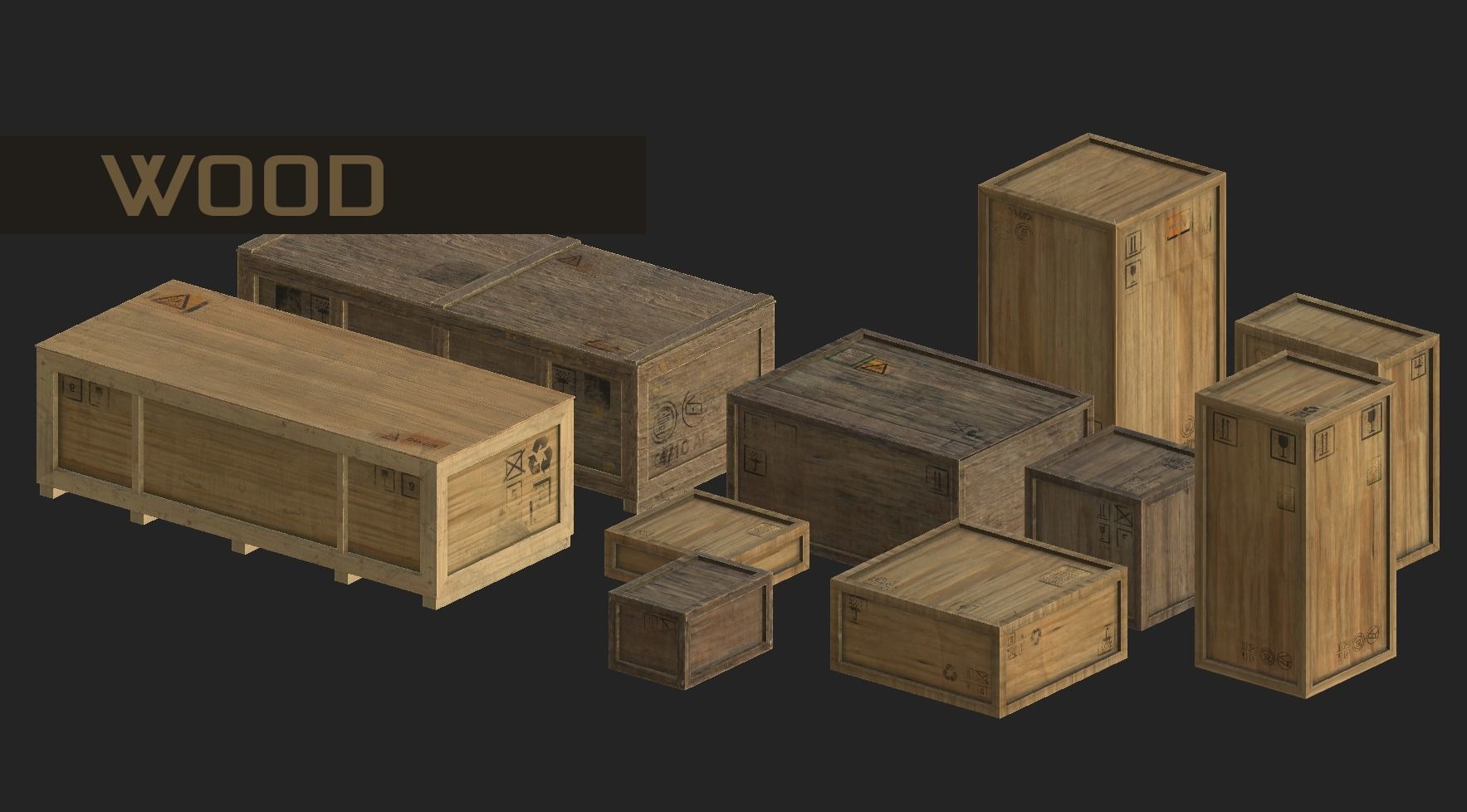 apocalyptic interior cargo transport crates pack Low-poly 3D model_0
