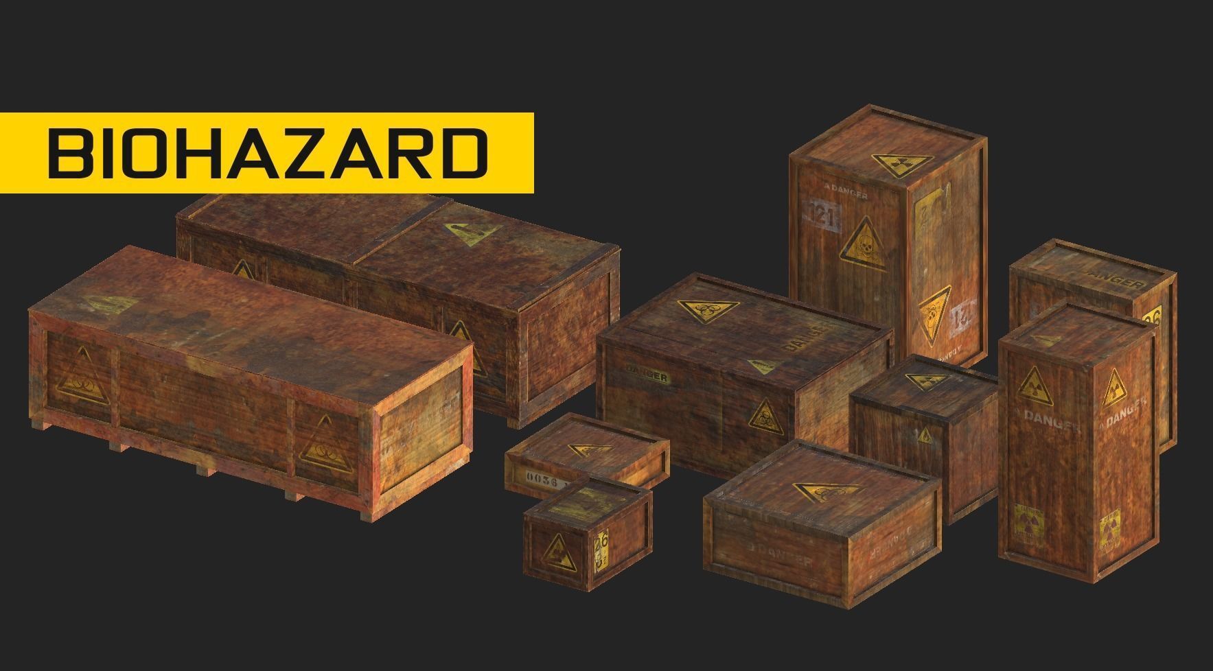 apocalyptic interior cargo transport crates pack Low-poly 3D model_1